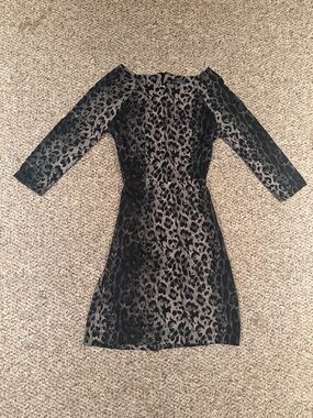The Limited Black and Taupe Leopard-Print Long Sleeve Dress
